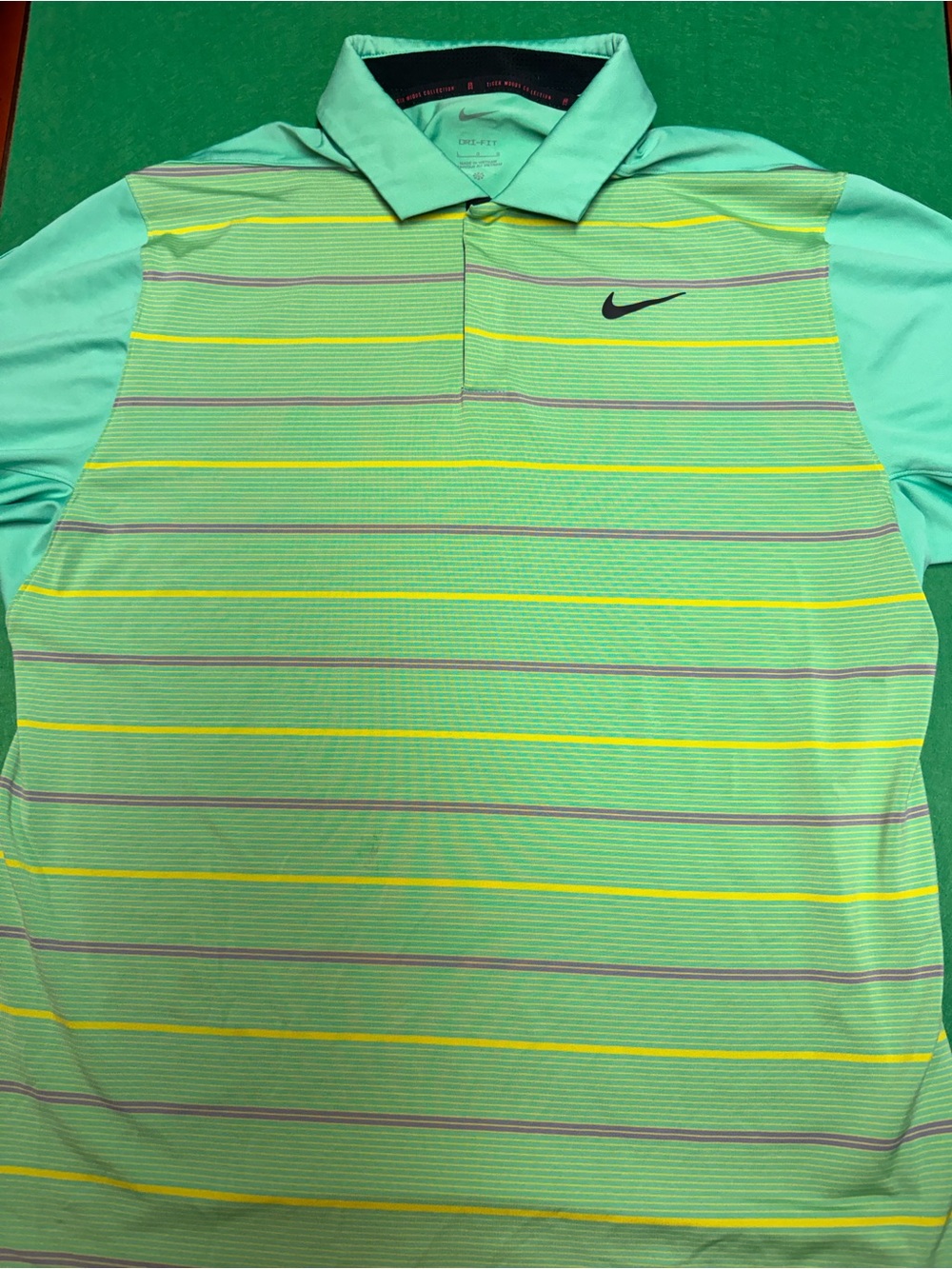Nike Mint Green Striped golf polo. Tiger woods collection